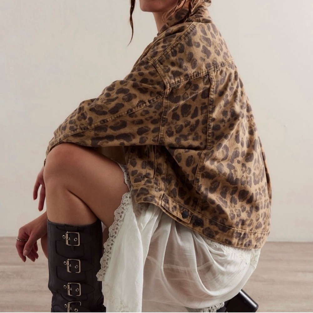 We The Free Opal Swing Denim Leopard Jacket